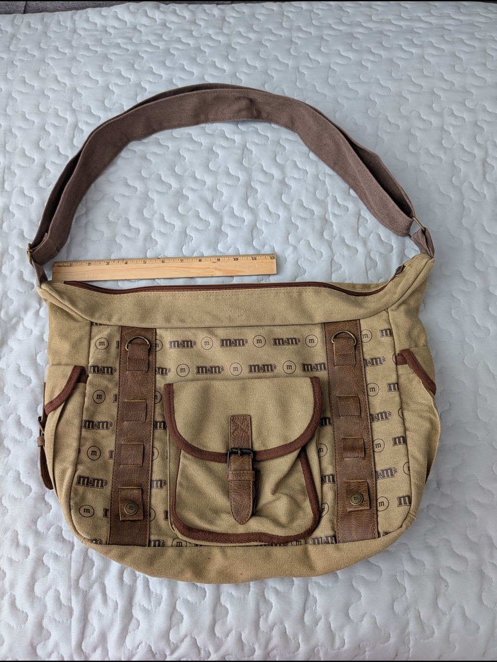 VINTAGE M&M’s Monogram Canvas Messenger Bag Y2K Utility Cargo Gorpcore Satchel